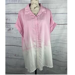 BeachLunchLounge Button Front Shirt Womens XL Ombre Pink Collar Short Sleeves